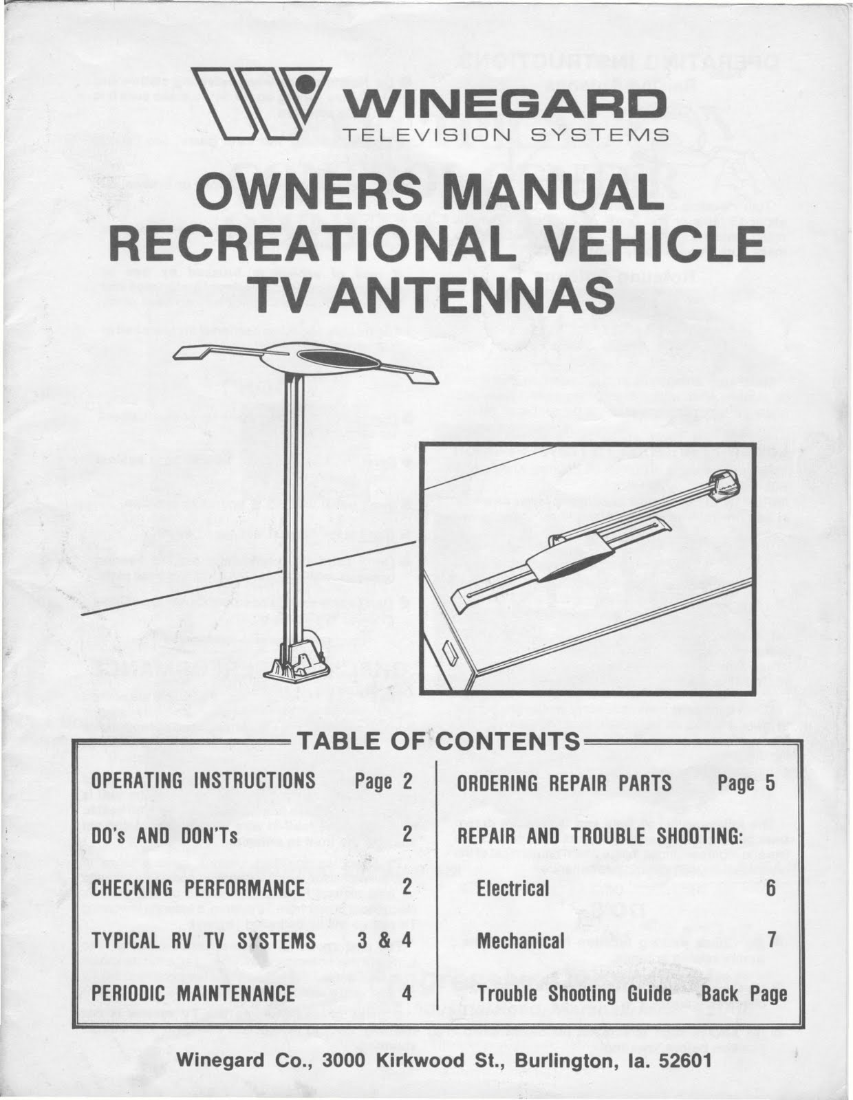 1983 Fleetwood Pace Arrow Owners Manuals: Winegard RV tv antenna owners